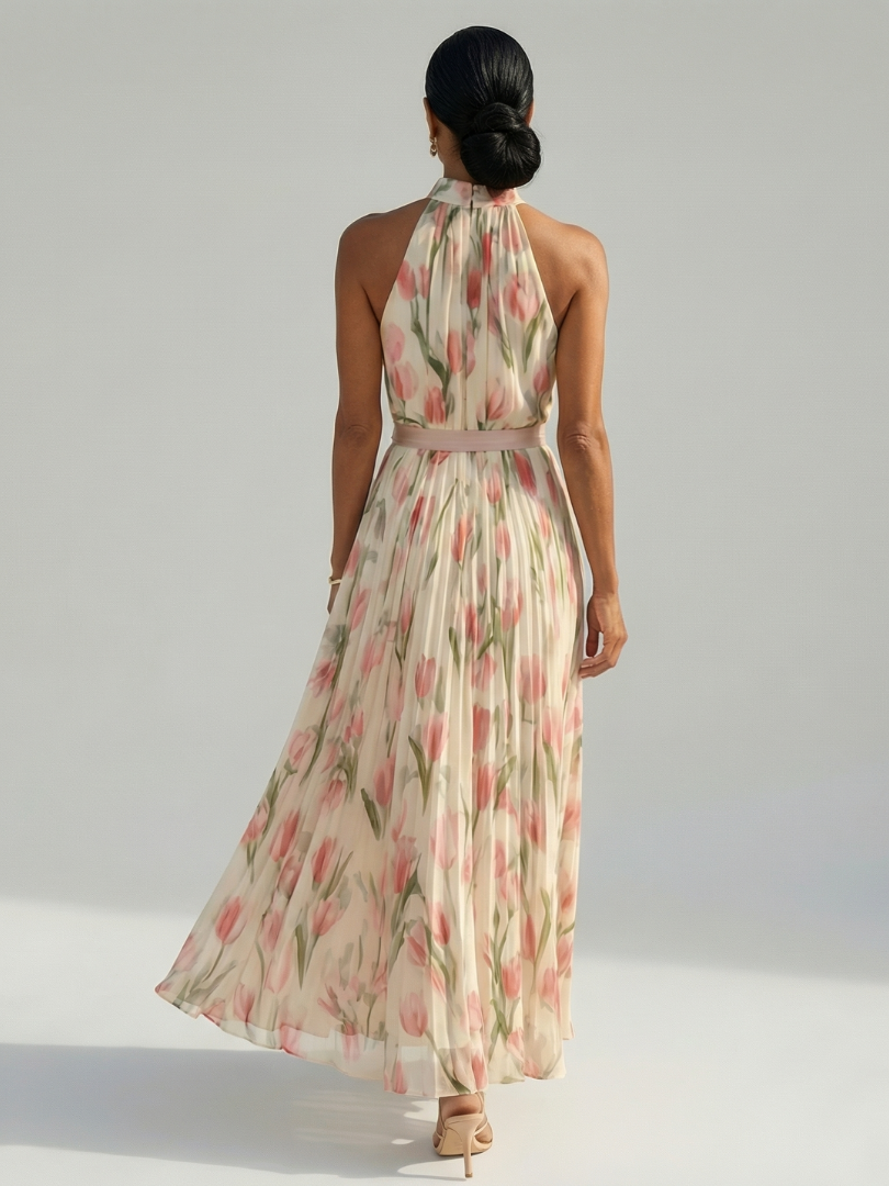 AURELLE | Halter Neck Floral Midi Dress
