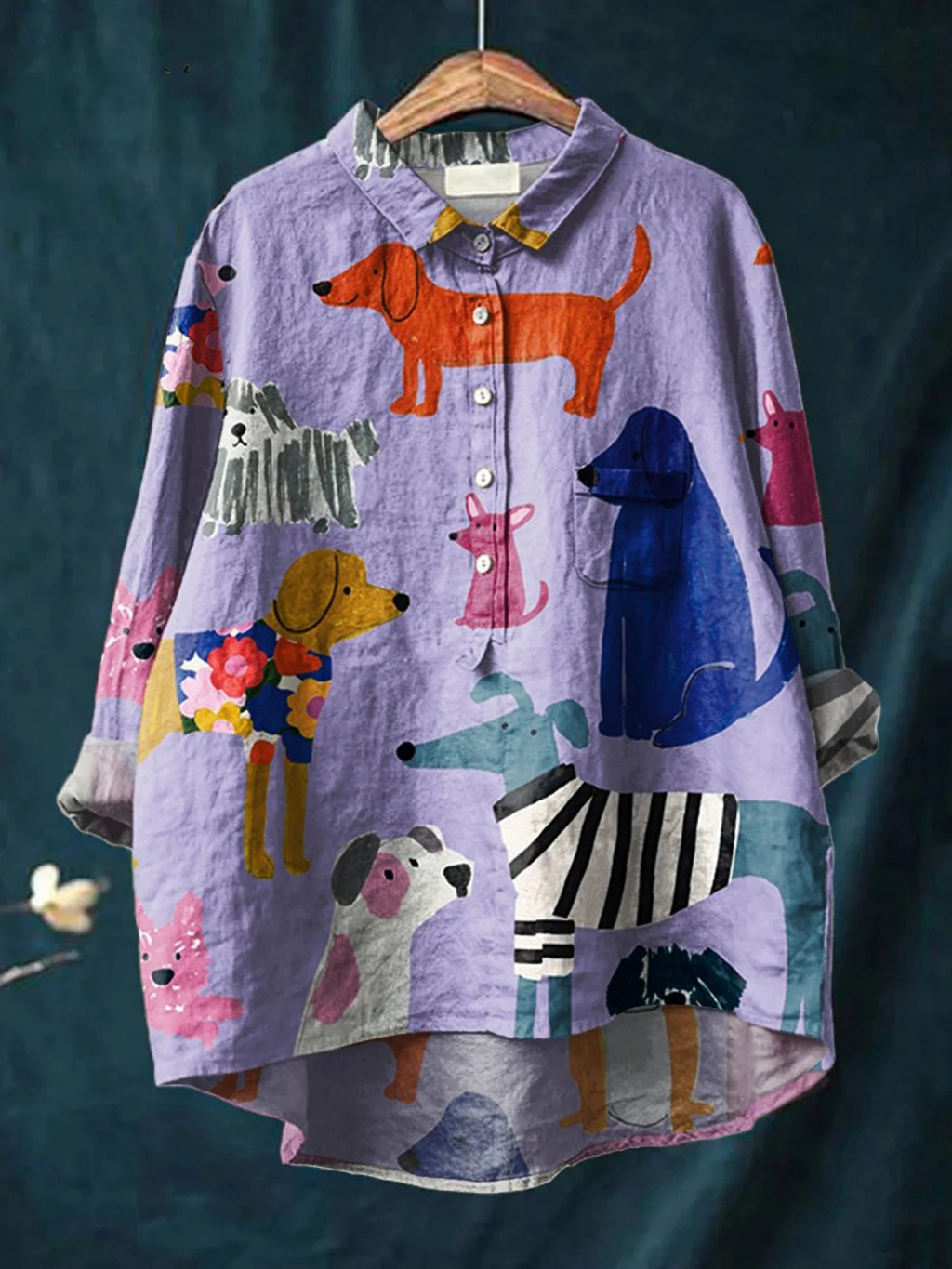 CORALIE|  Dog Art Print Casual Shirt