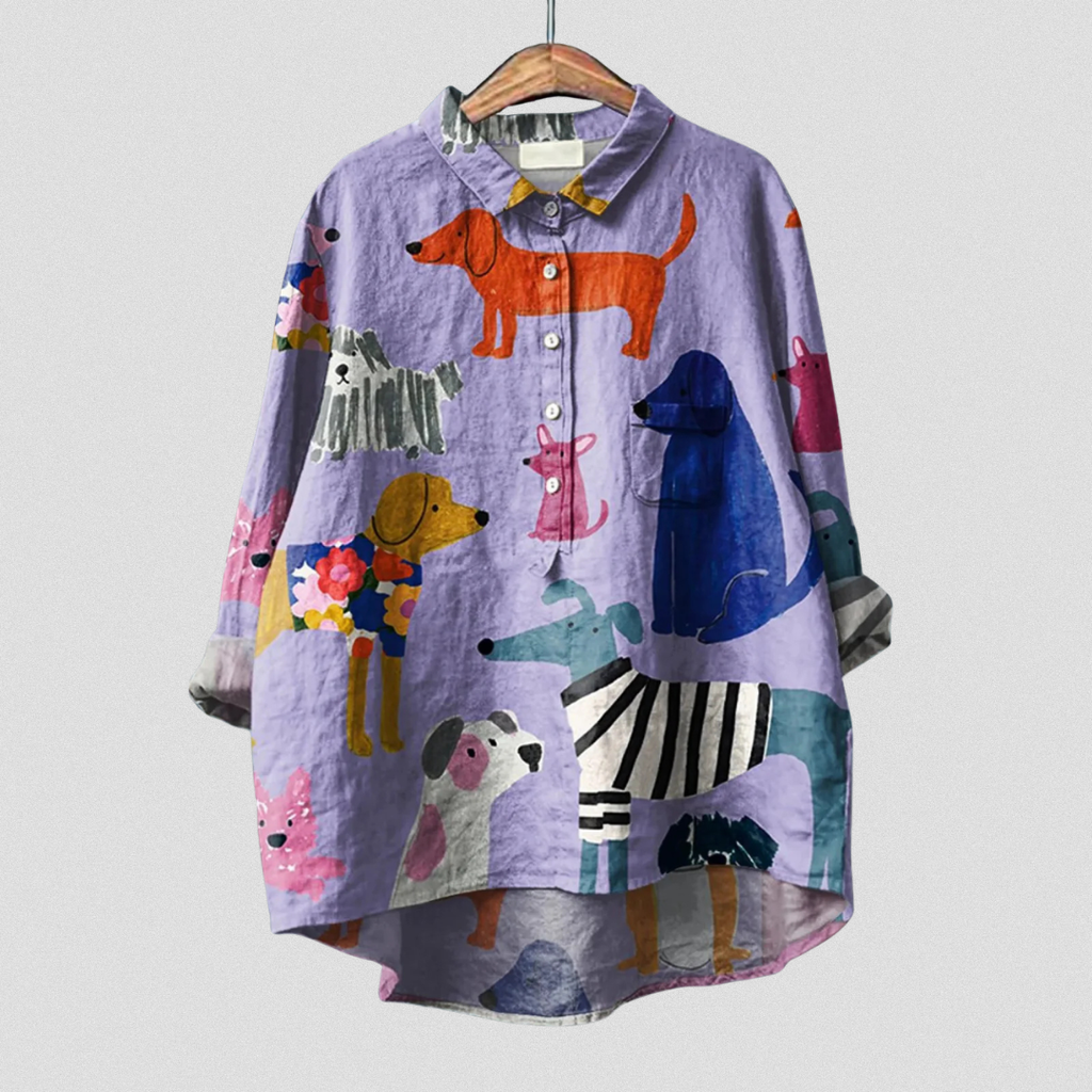 CORALIE|  Dog Art Print Casual Shirt