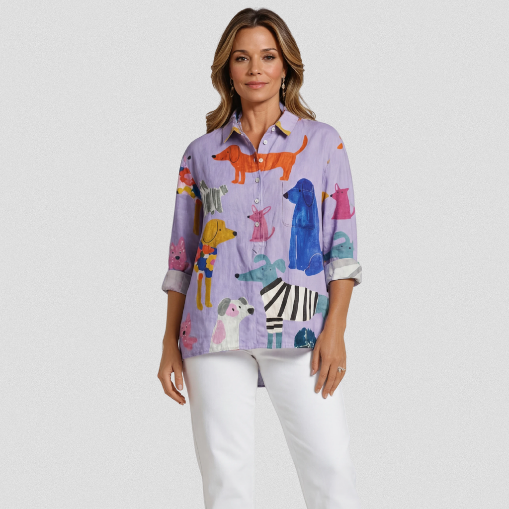 CORALIE|  Dog Art Print Casual Shirt