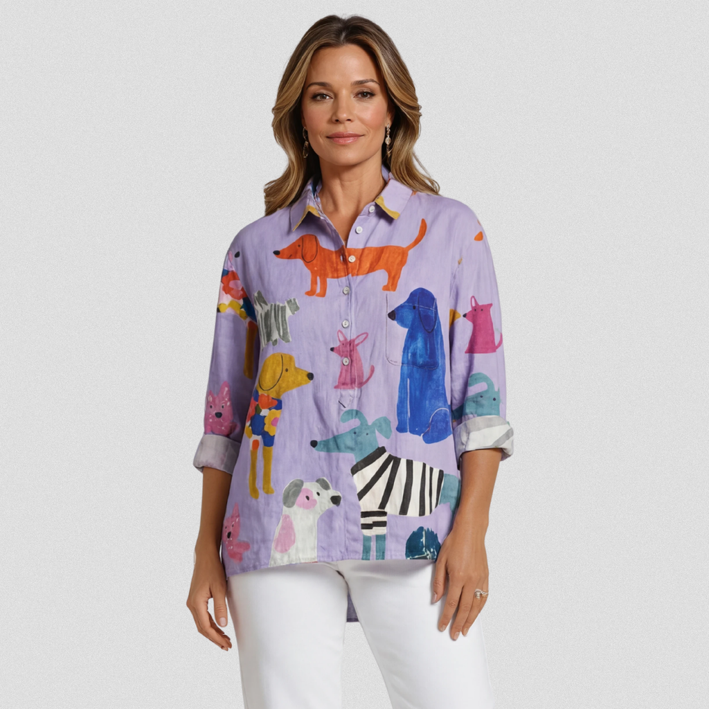 CORALIE|  Dog Art Print Casual Shirt