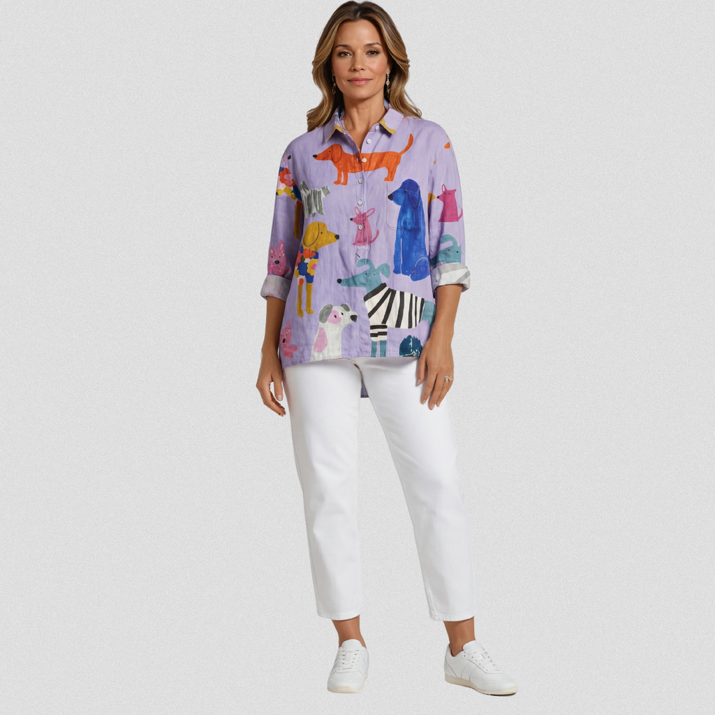 CORALIE|  Dog Art Print Casual Shirt