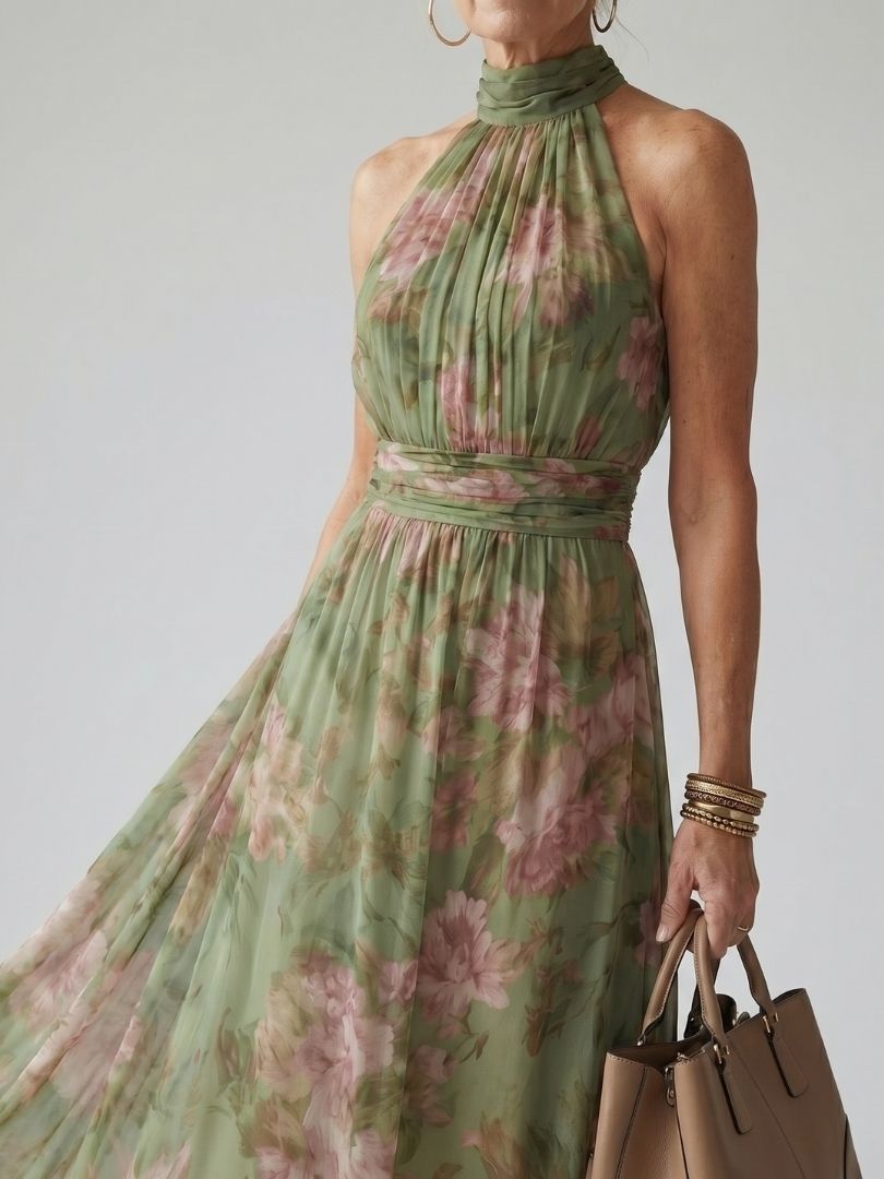 MIRELLE | Gathered Halter Midi Dress