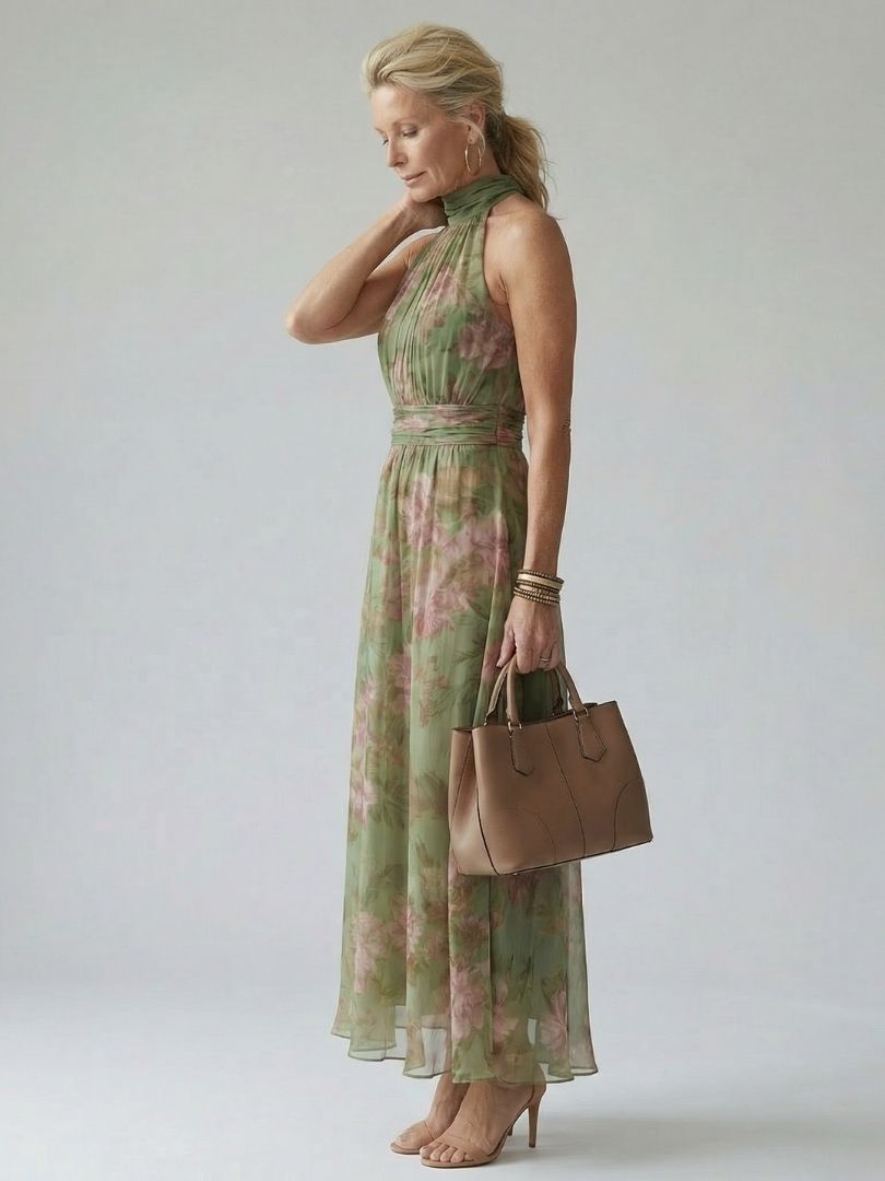 MIRELLE | Gathered Halter Midi Dress