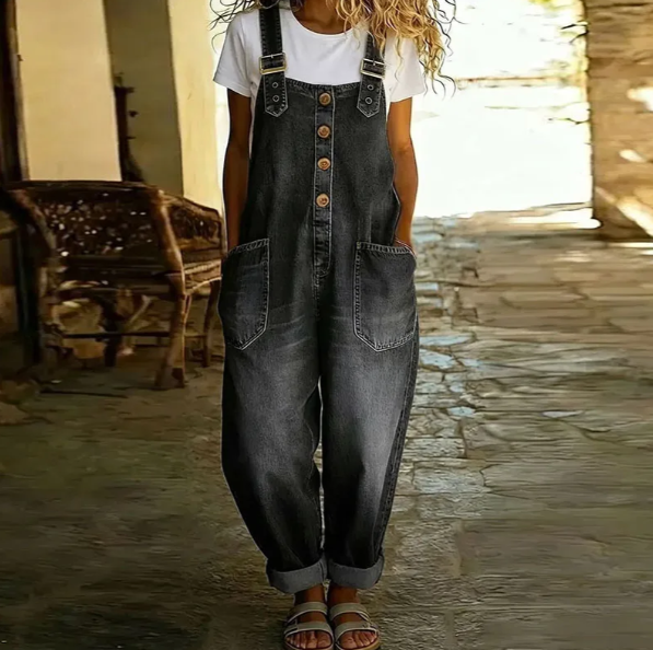 SAYLOR | Vintage Soft Cotton Denim-Look Overalls